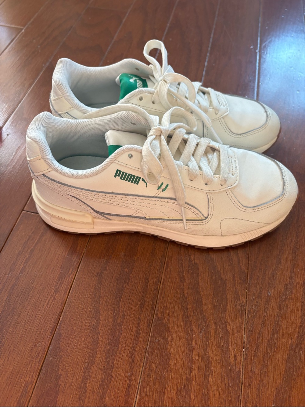 Puma White Sneakers with Green Logo Accent